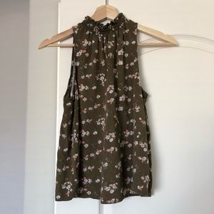 Olive floral halter tank top